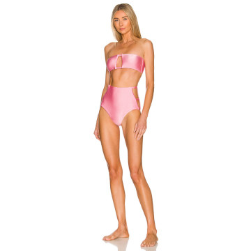 Solid High-Waisted Strapless Bikini Set