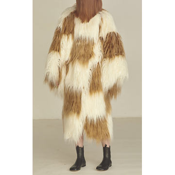 Checkered Faux-Fur Coat