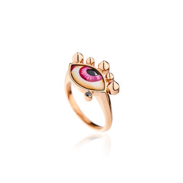 14k Pink Gold Russe Petit Mauve chevalier Ring with Pink Enamel