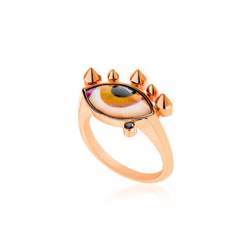 14k Pink Gold Russe Petit Mauve chevalier Ring with Amber Enamel