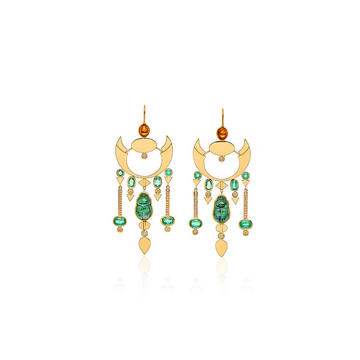 18k Yellow Gold Amara Earrings with Chalcedony Scarabs