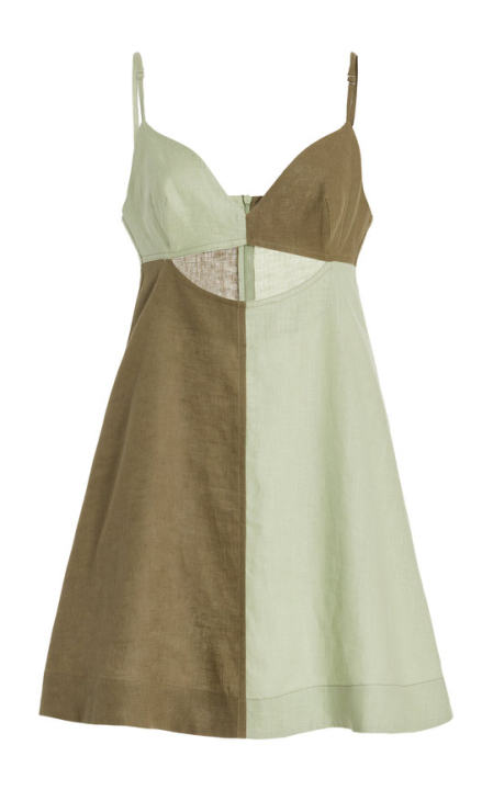 Kimmie Cutout Colorblock Linen Mini Dress展示图