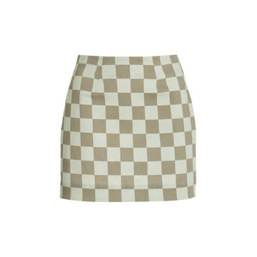 Checkerboard Stretch-Cotton Mini Skirt