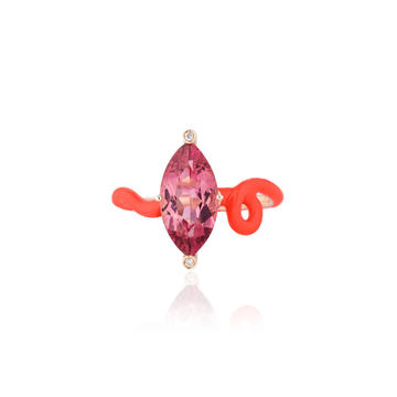 18k Yellow Gold Lisa Ring with Pink Tourmaline and Tangerine Enamel