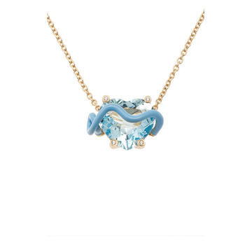 18k Yellow Gold Kat Necklace with Aquamarine and Baby Blue Enamel