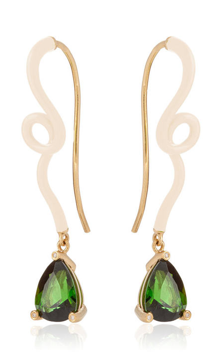 18k Yellow Gold Geri Pendant Earring with Green Tourmaline and Panna Enamel展示图