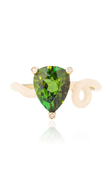 18k Yellow Gold Kim Ring with Green Tourmaline and Panna Enamel展示图