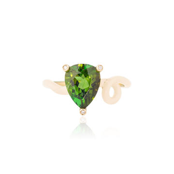 18k Yellow Gold Kim Ring with Green Tourmaline and Panna Enamel