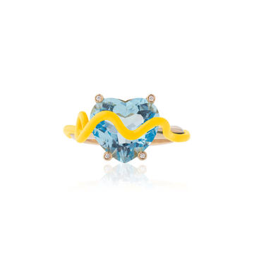 18k Yellow Gold Usagi Ring with Aquamarine  with Sunflower Yellow Enamel