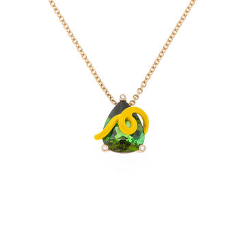 18k Yellow Gold Chihiro Necklace with Green Tourmaline and Sunflower Yellow Enamel