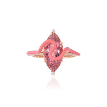 18k Yellow Gold Matilda Ring with Pink Tourmaline and Pink Enamel