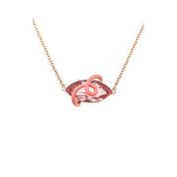 18k Yellow Gold Carmen Necklace with Pink Tourmaline and Light Pink Enamel