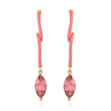 18k Yellow Gold Alicia Pendant Earrings with Pink Tourmaline and Light Pink Enamel