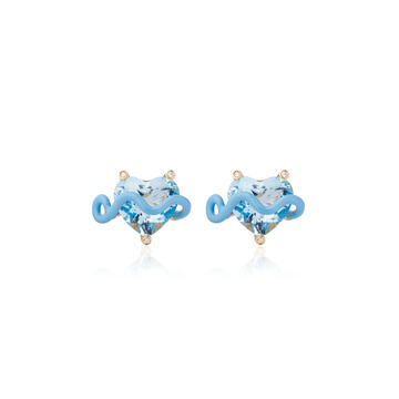 18k Yellow Gold Lizzie Stud Earrings with Aquamarine and Baby Blue Enamel