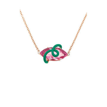 18k Yellow Carmen Necklace with Pink Tourmaline and Evergreen Enamel