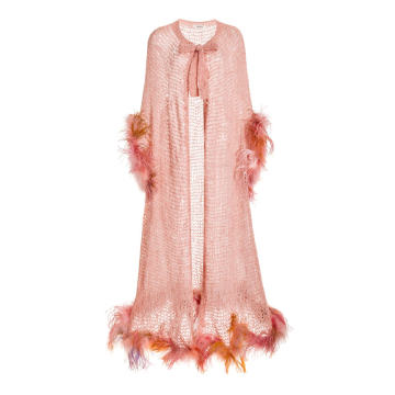 Feather-Trimmed Loose Knit Cape
