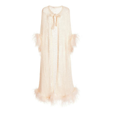 Feather-Trimmed Loose Knit Cape