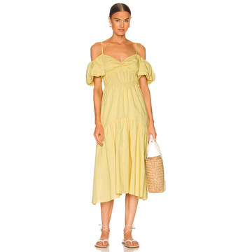 Draped Puff Sleeve Tiered Dress