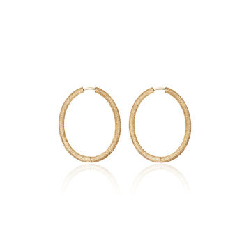18k Yellow Gold Florentine Finish Large Oval Hoop Earrings