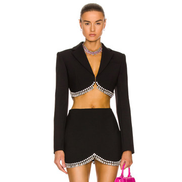 Draped Crystal Cropped Blazer