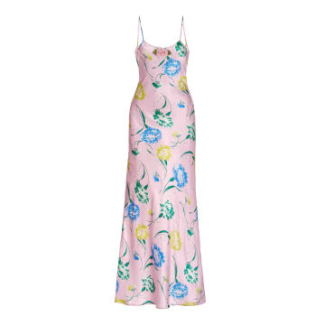 Rose-Detailed Floral Silk Midi Slip Dress