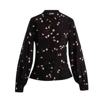 Floral-print point-collar silk blouse