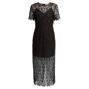 Leaf and floral macramé-lace pencil dress