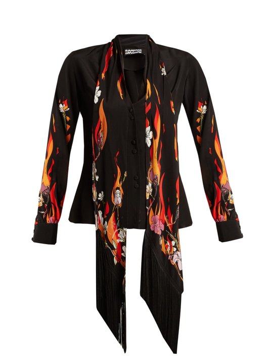 Flower and Flames-print silk crepe de Chine shirt展示图