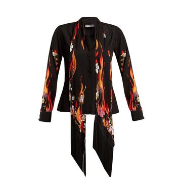 Flower and Flames-print silk crepe de Chine shirt