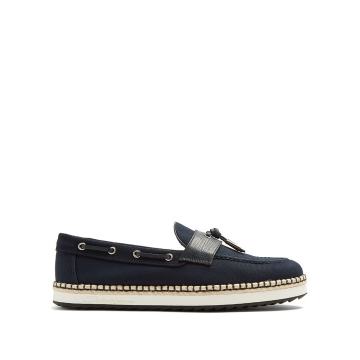Leather-trimmed canvas loafers