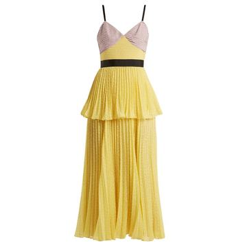 Contrast-panel pleated dress