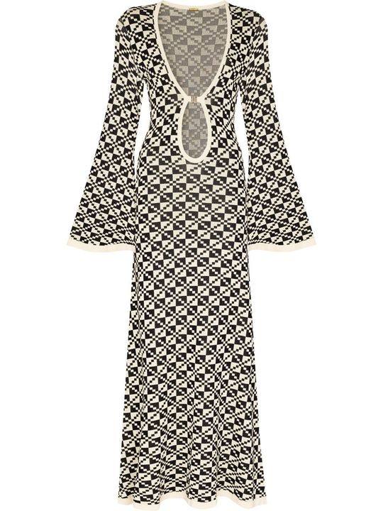 Lori geometric-pattern jacquard midi dress展示图