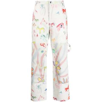 graphic-print straight-leg trousers