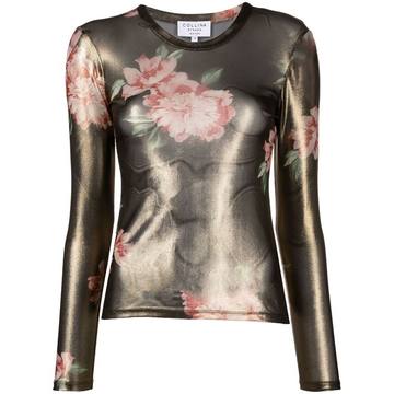 high-shine floral-print top