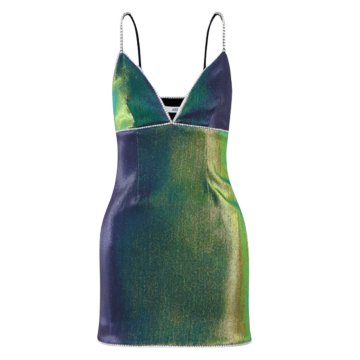 Stretch Lamé Mini Dress W/crystal Straps In Green