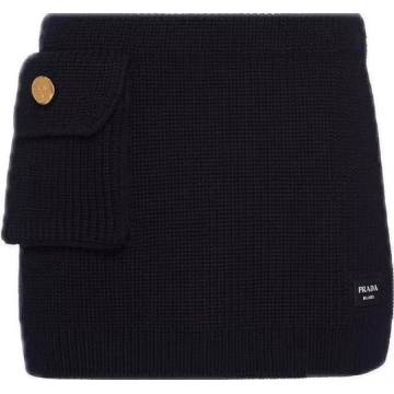 Ribbed-knit wool mini skirt