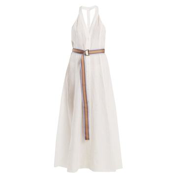 Deep V-neck linen dress