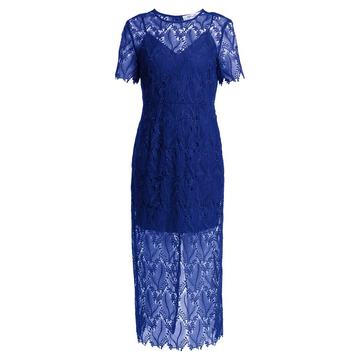 Leaf and floral macramé-lace pencil dress