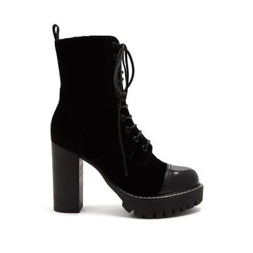 Lace-up velvet boots