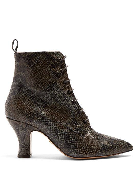 Victorian snakeskin-effect leather lace-up boots展示图