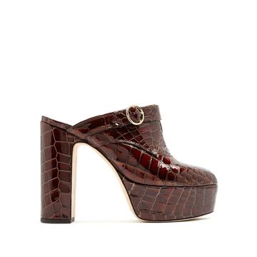 Block-heel crocodile-effect leather platform mules