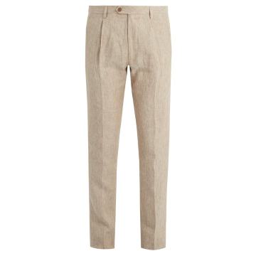 Mid-rise slim-fitting linen trousers