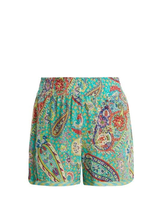 Paisley-print silk-crepe shorts展示图