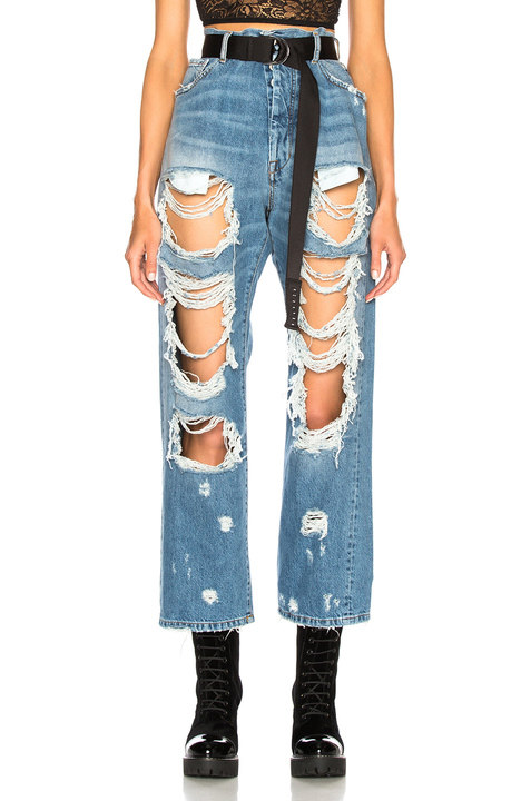 Rigid Denim Destroyed Baggy Boyfriend Jeans展示图