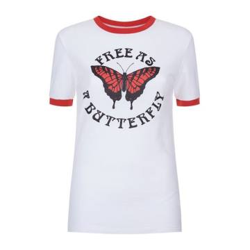 蝴蝶印图棉织T恤
