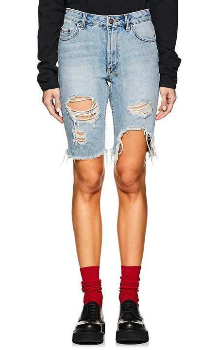 App-Laye Long Distressed Denim Shorts展示图