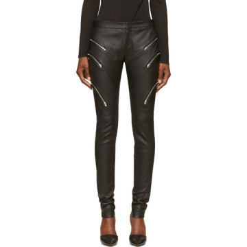 Black Grained Leather Zipped Trousers