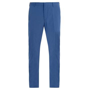 Mid-rise straight-leg cotton trousers