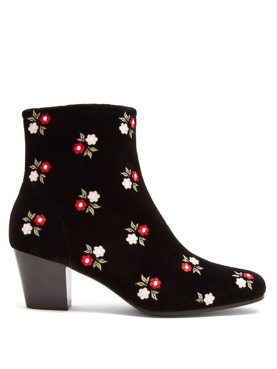 Beatnik embroidered velvet ankle boots展示图