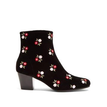 Beatnik embroidered velvet ankle boots